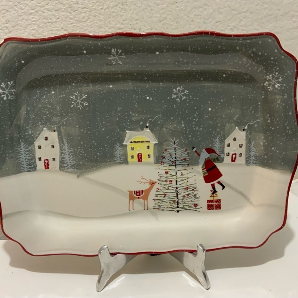 New Ten Strawberry Street Christmas square Platter 16x11.5 in